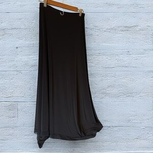 Chicos Long black elastic waist stretch maxi skirt high low hem slip attached